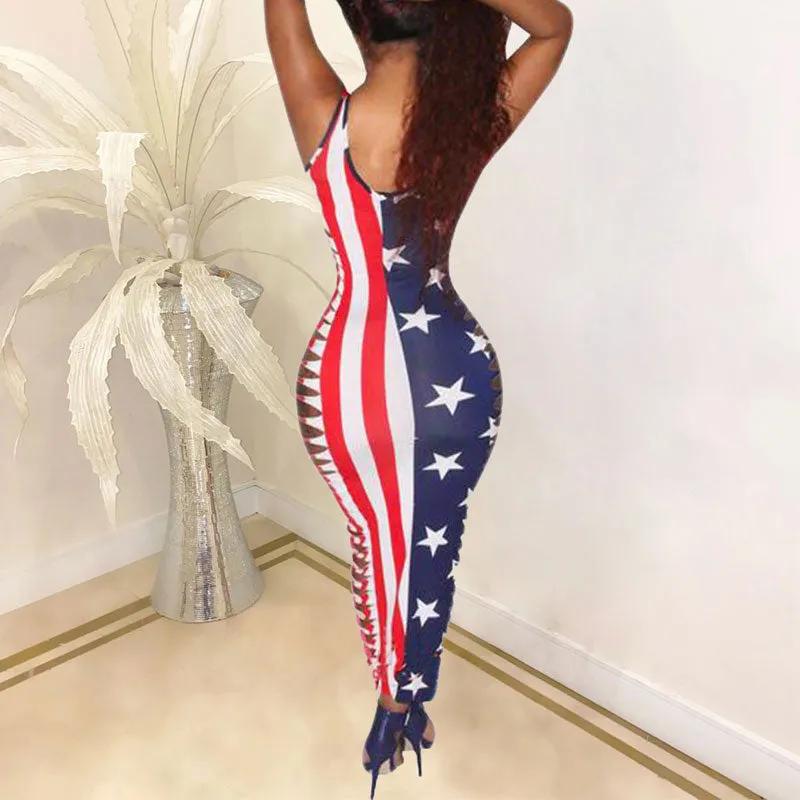 Flag Print Sleeveless Cut Out Maxi Dress