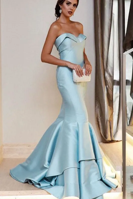 Floor Length Strapless Mermaid Evening Sexy Unique Long Prom Dress