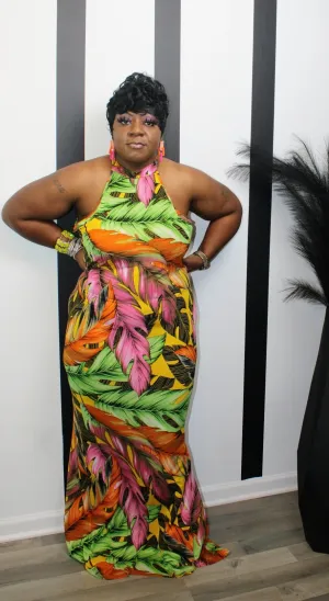 Floral Feathered Print Maxi