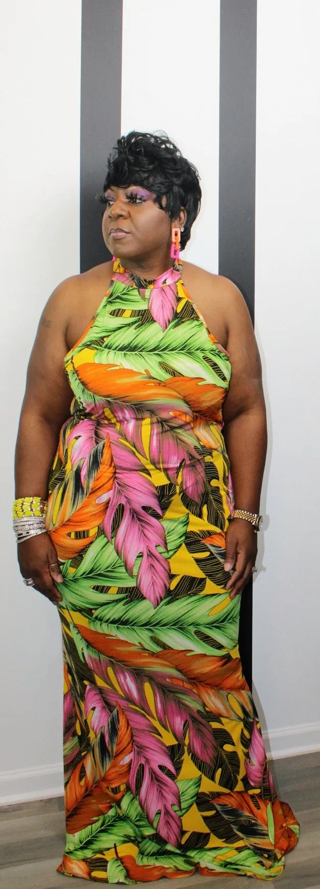 Floral Feathered Print Maxi