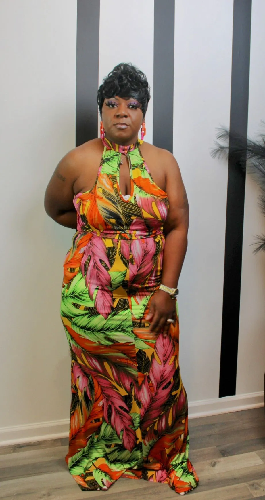 Floral Feathered Print Maxi