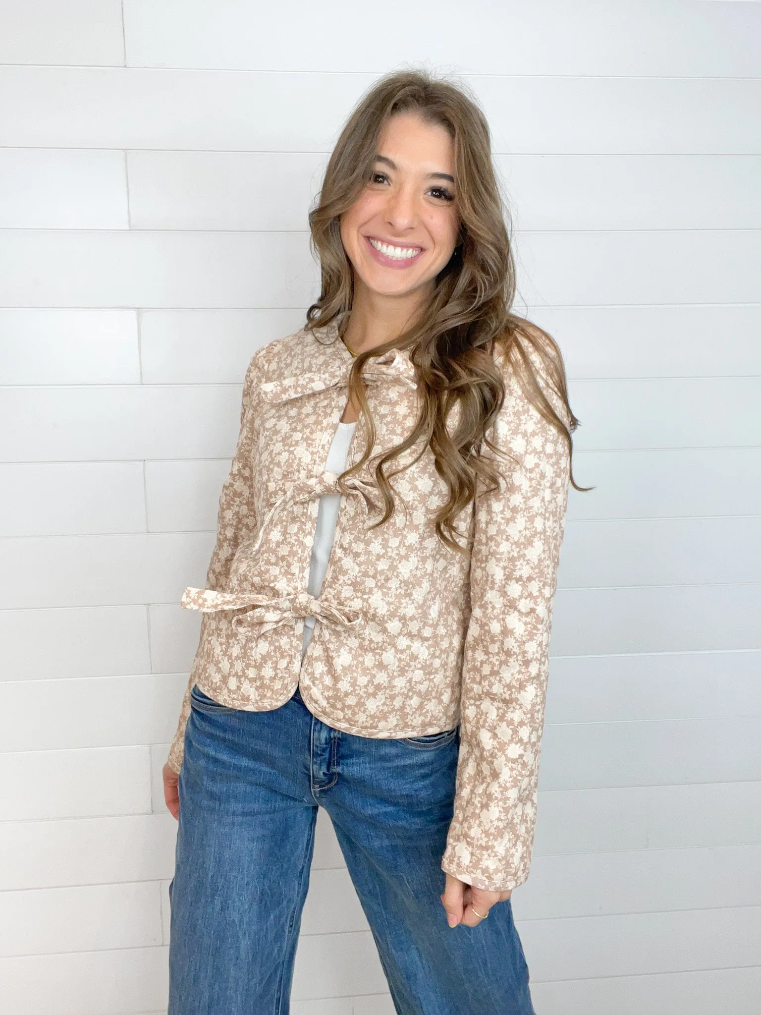 Floral Pattern Front Tie Jacket