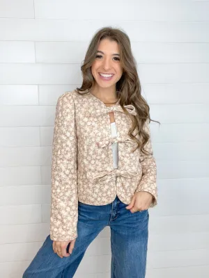 Floral Pattern Front Tie Jacket