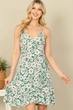 FLORAL SPAGHETTI STRAP WRAP DRESS