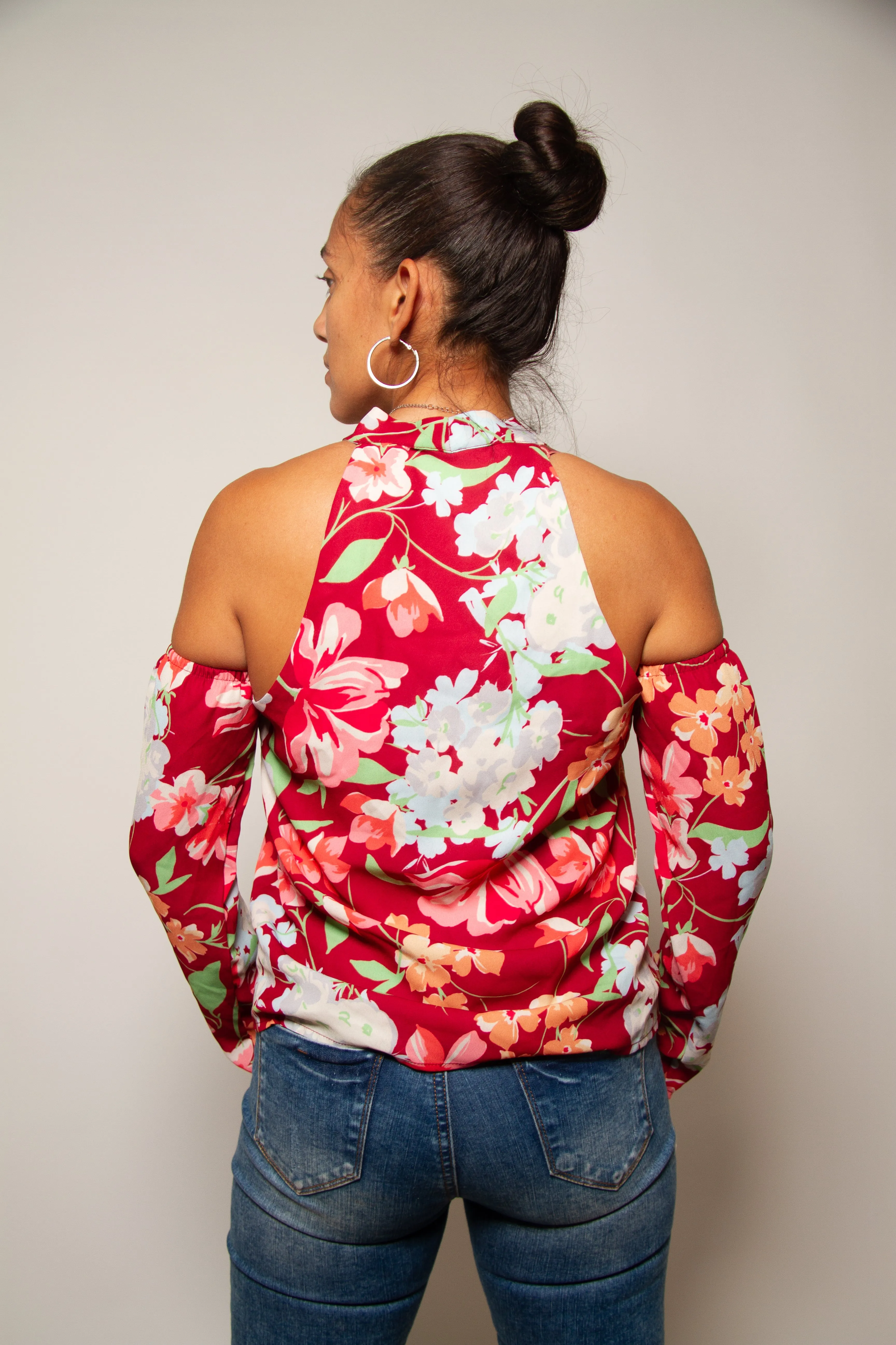 Flower Cold Shoulder Long Sleeve