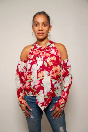 Flower Cold Shoulder Long Sleeve