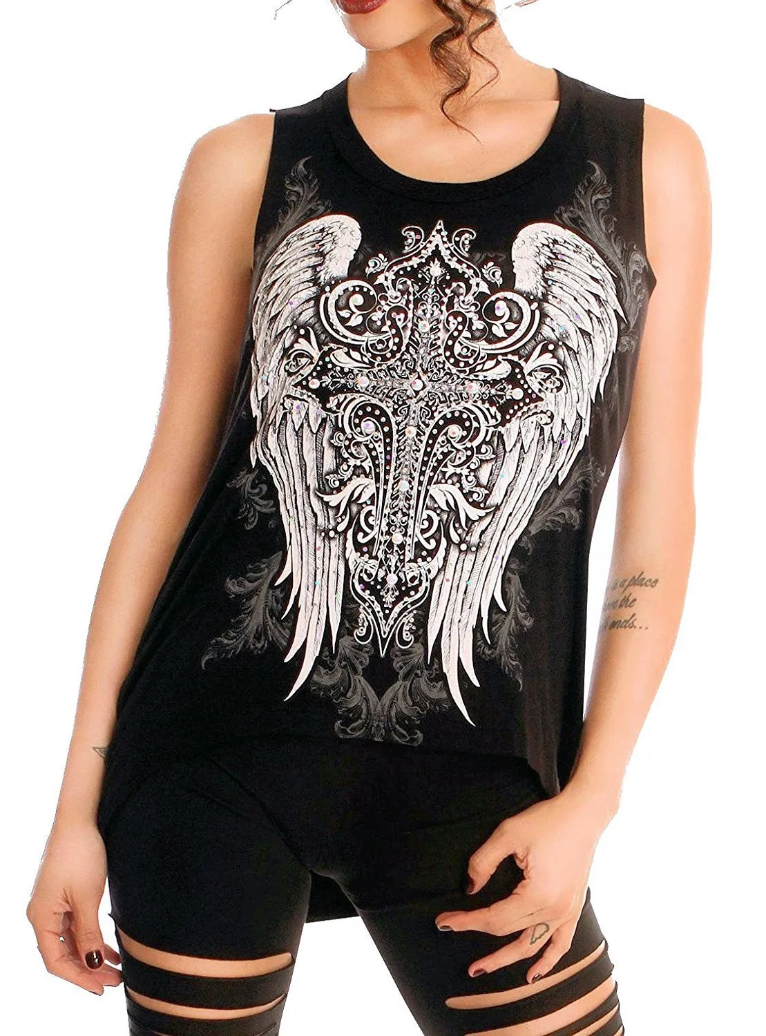 Folter Black Tank Top Gothic Valkyrie Shirt with Back Cut Outs