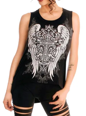 Folter Black Tank Top Gothic Valkyrie Shirt with Back Cut Outs