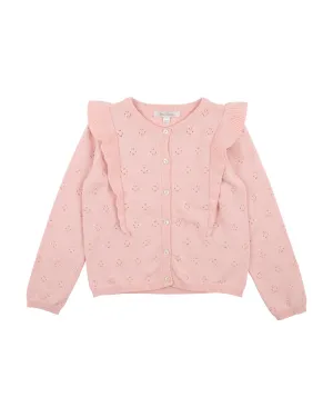 FOX & FINCH PINK FRILL POINTELLE CARDIGAN
