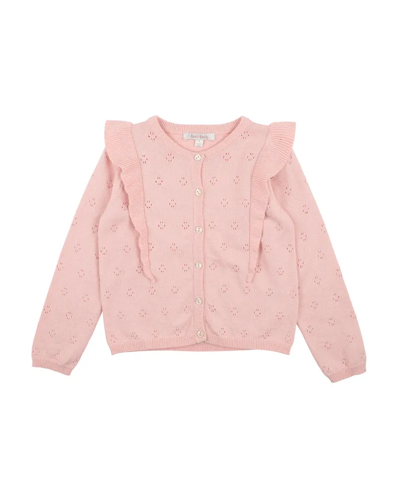 FOX & FINCH PINK FRILL POINTELLE CARDIGAN