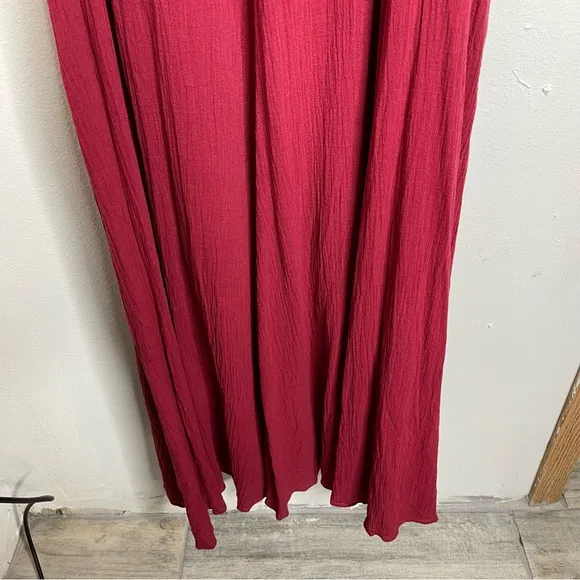 GARNET GILL Burgundy Braided Cotton Gauze Long Cover Up Maxi Dress Size M