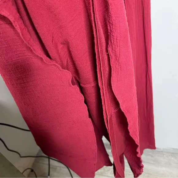 GARNET GILL Burgundy Braided Cotton Gauze Long Cover Up Maxi Dress Size M