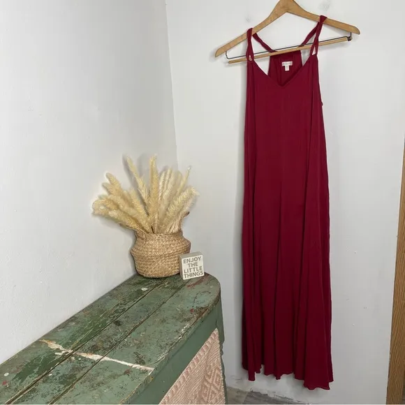 GARNET GILL Burgundy Braided Cotton Gauze Long Cover Up Maxi Dress Size M