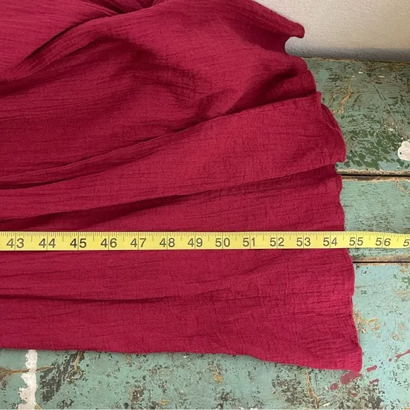 GARNET GILL Burgundy Braided Cotton Gauze Long Cover Up Maxi Dress Size M