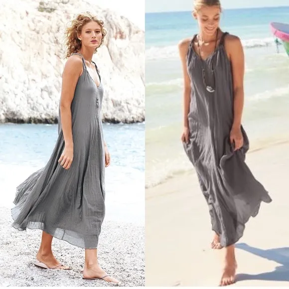 GARNET GILL Burgundy Braided Cotton Gauze Long Cover Up Maxi Dress Size M