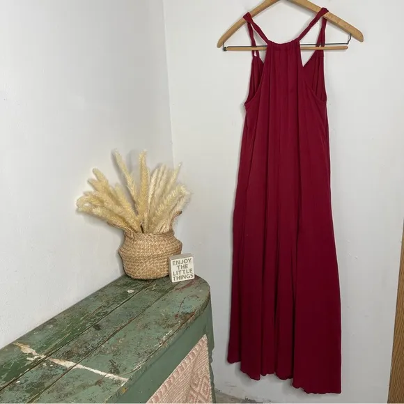 GARNET GILL Burgundy Braided Cotton Gauze Long Cover Up Maxi Dress Size M