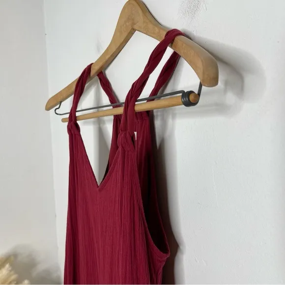 GARNET GILL Burgundy Braided Cotton Gauze Long Cover Up Maxi Dress Size M
