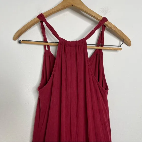 GARNET GILL Burgundy Braided Cotton Gauze Long Cover Up Maxi Dress Size M