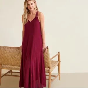 GARNET GILL Burgundy Braided Cotton Gauze Long Cover Up Maxi Dress Size M
