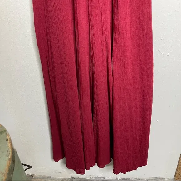 GARNET GILL Burgundy Braided Cotton Gauze Long Cover Up Maxi Dress Size M