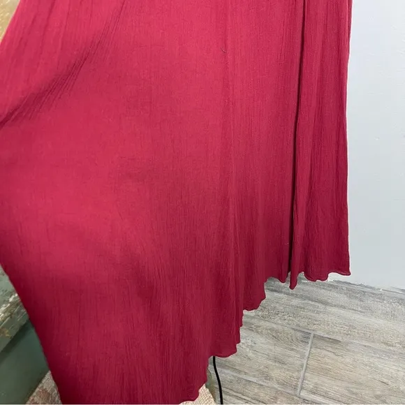 GARNET GILL Burgundy Braided Cotton Gauze Long Cover Up Maxi Dress Size M