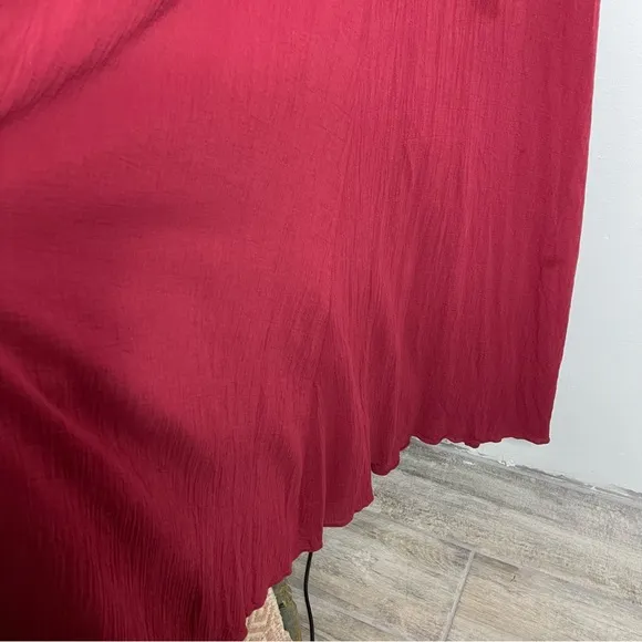 GARNET GILL Burgundy Braided Cotton Gauze Long Cover Up Maxi Dress Size M