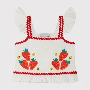 GIRL SLEEVELESS TOP WITH STARWBERRY FLOWER PRINT