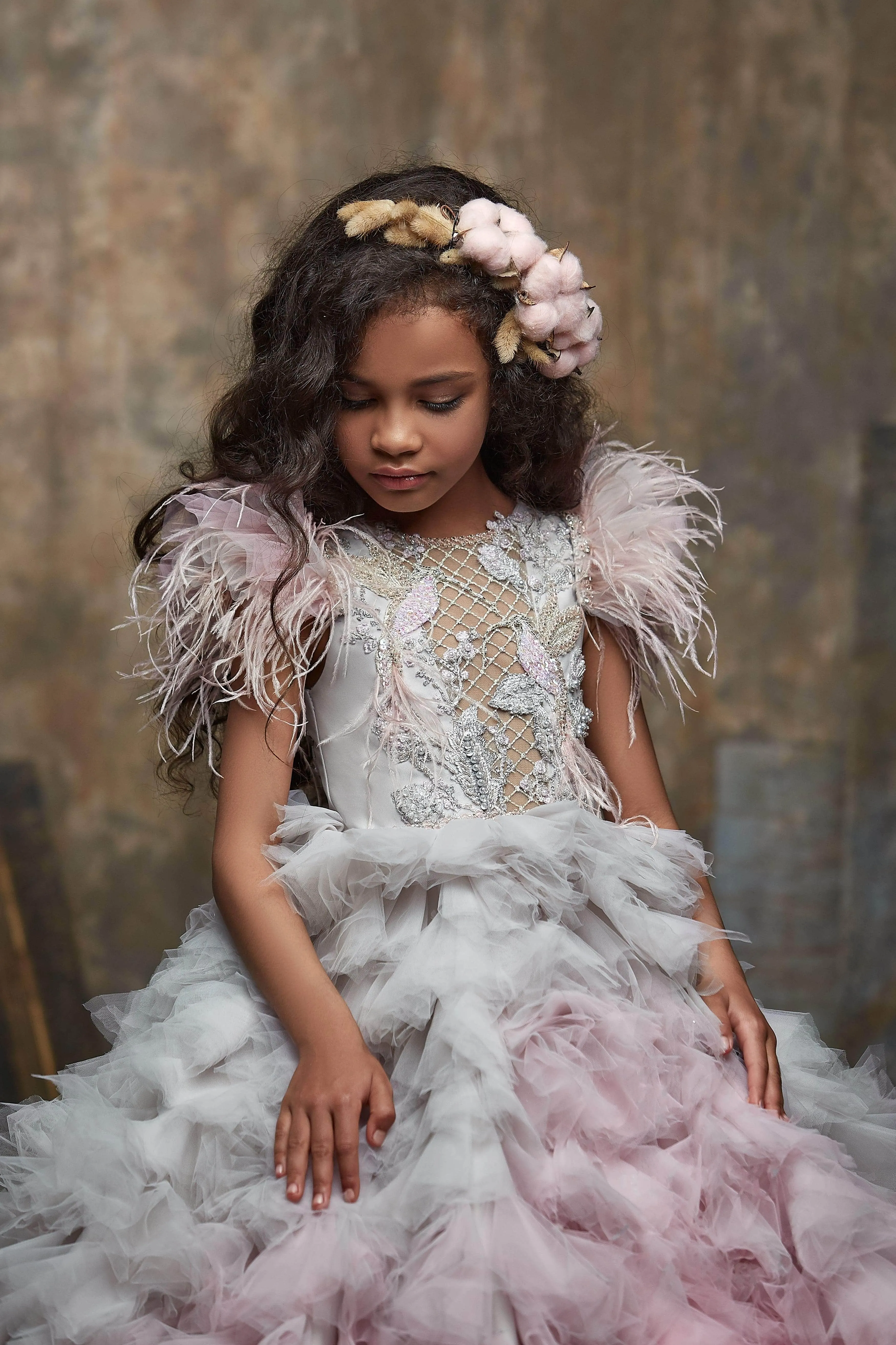 Girls Ruffle Ombre Maxi Dress with a Train