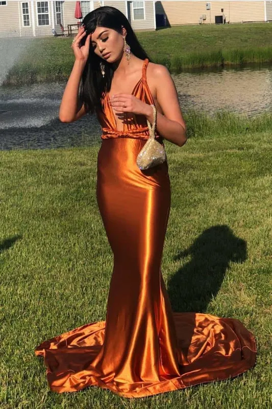 Glamous Halter Sleeveless Floor Length Mermaid Prom Dresses