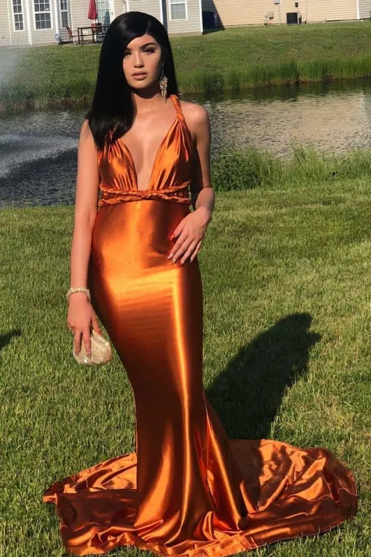 Glamous Halter Sleeveless Floor Length Mermaid Prom Dresses