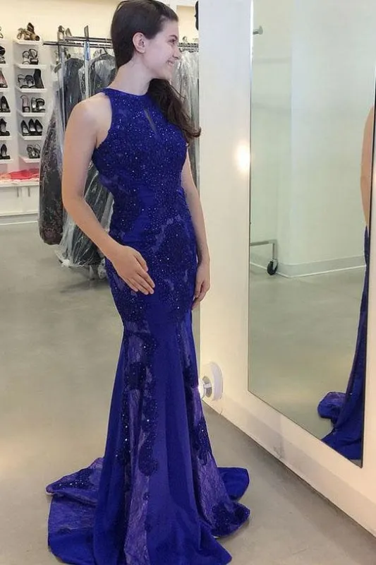 Gorgeous Jewel Beading Mermaid Prom Trumpet Sleeveless Sweep Train Evening Dress