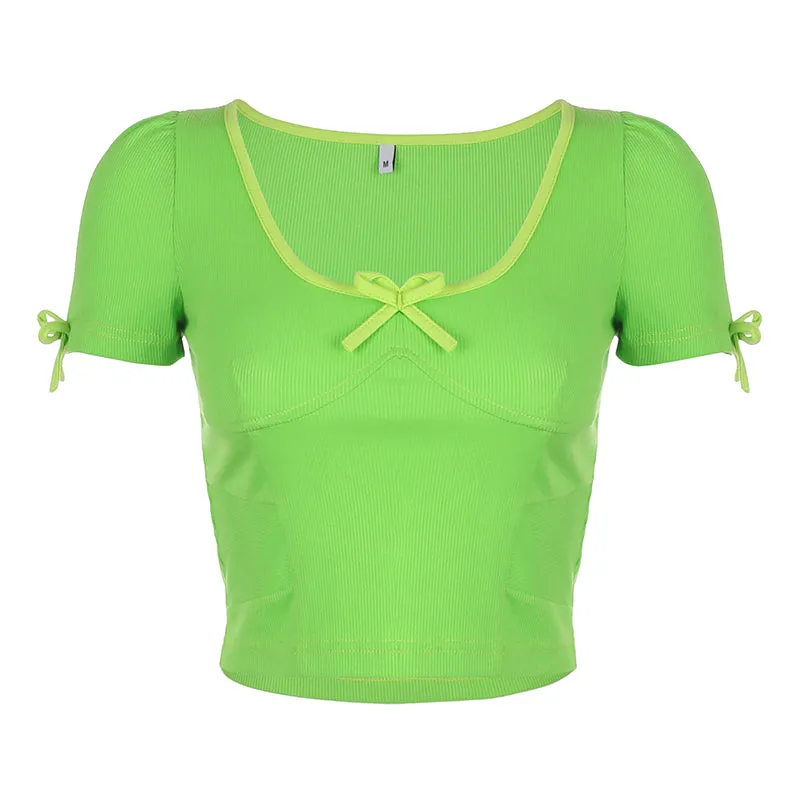 Green bow T-shirt KF81420