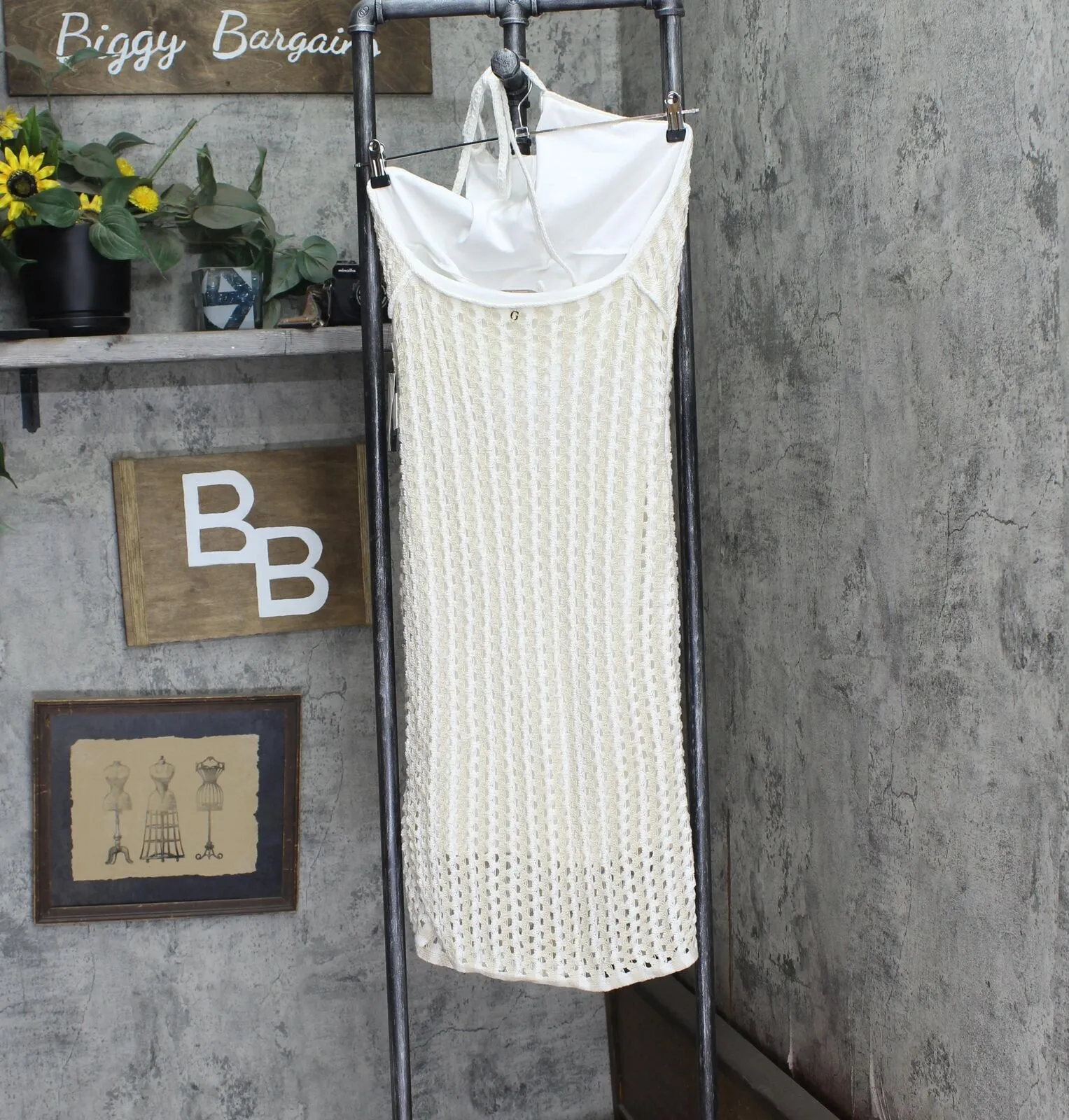 Guess Womens Simona Crochet Tie-Back Dress W2YK13Z30E0 Cream Off White XL