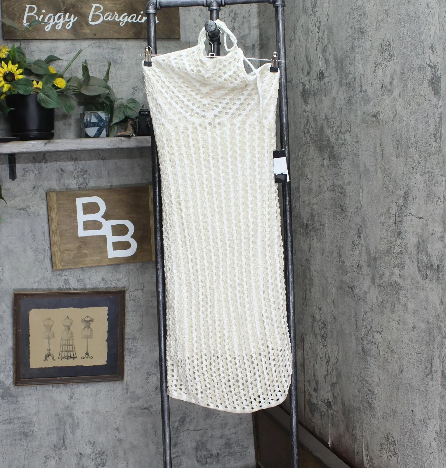 Guess Womens Simona Crochet Tie-Back Dress W2YK13Z30E0 Cream Off White XL