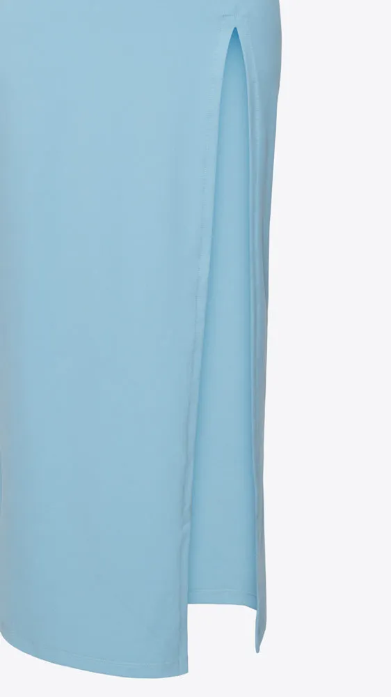 Halter Low Back Slit Dress - Waterfall