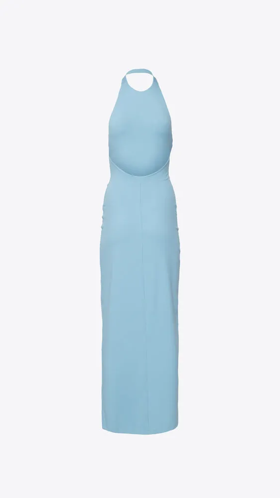 Halter Low Back Slit Dress - Waterfall