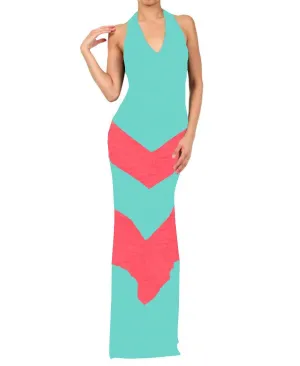 Halter Top Maxi Dress Chevron Mint Coral