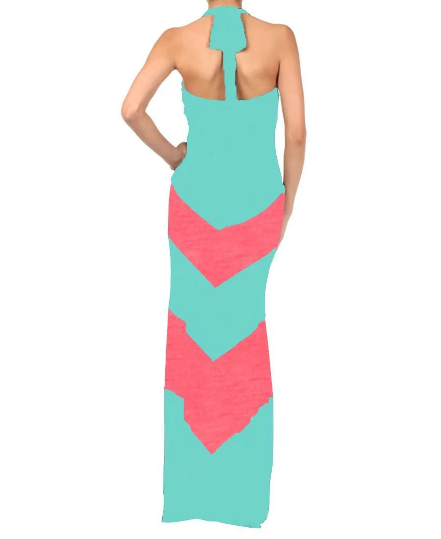 Halter Top Maxi Dress Chevron Mint Coral