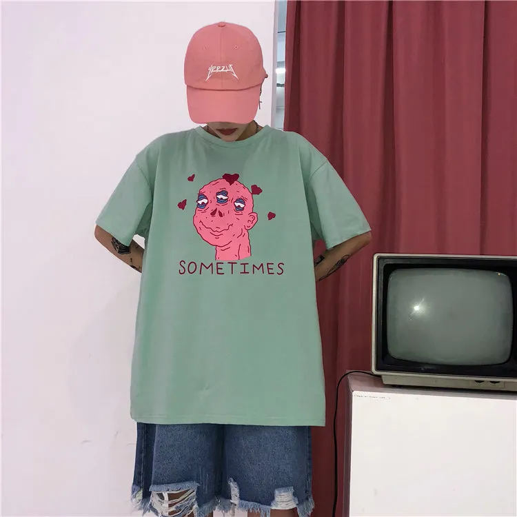 Harajuku Three-eyed Monster Couple Tshirt  KF24004
