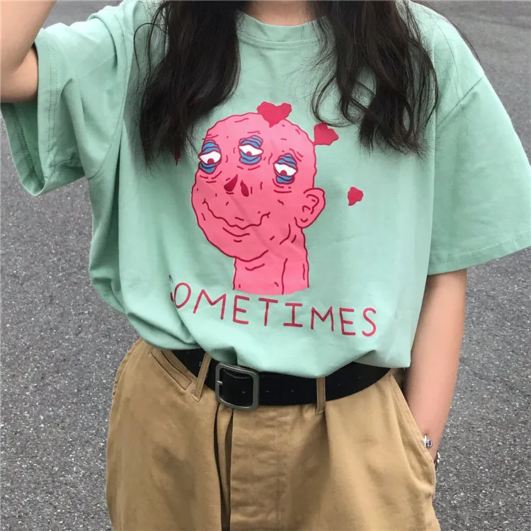 Harajuku Three-eyed Monster Couple Tshirt  KF24004