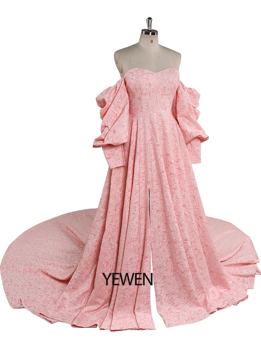 High Quality Elegant Jacquard Evening Dress Puffy Long Sleeve Retro Photoshoot Dress YEWEN YW221114