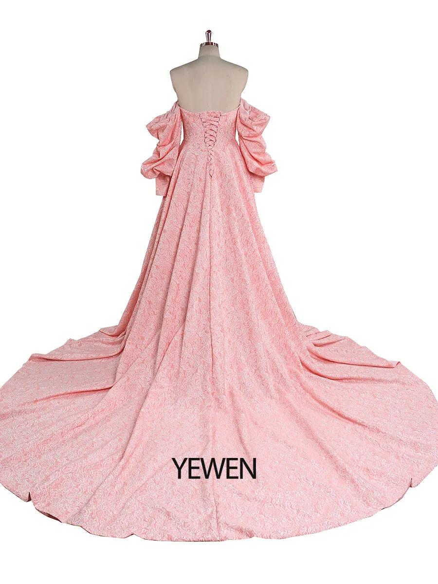 High Quality Elegant Jacquard Evening Dress Puffy Long Sleeve Retro Photoshoot Dress YEWEN YW221114