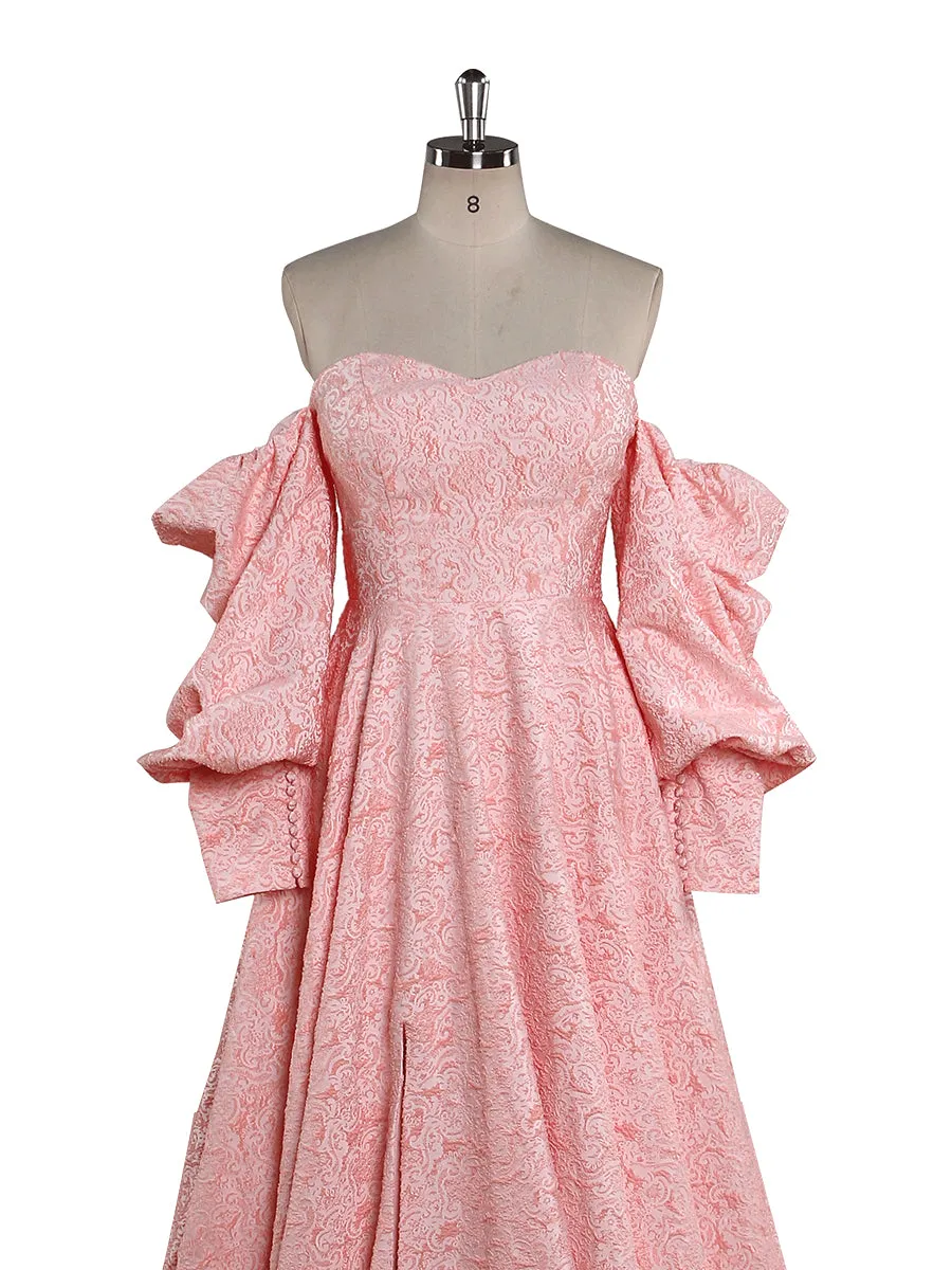 High Quality Elegant Jacquard Evening Dress Puffy Long Sleeve Retro Photoshoot Dress YEWEN YW221114