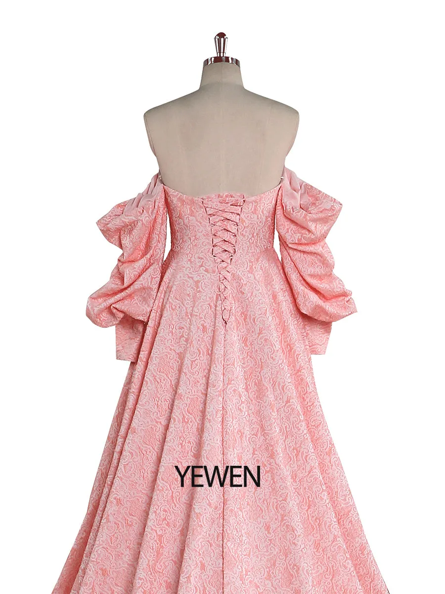 High Quality Elegant Jacquard Evening Dress Puffy Long Sleeve Retro Photoshoot Dress YEWEN YW221114
