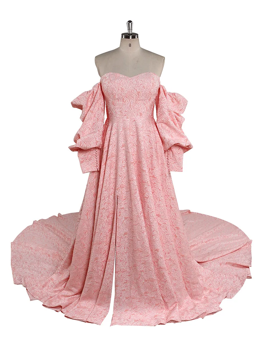 High Quality Elegant Jacquard Evening Dress Puffy Long Sleeve Retro Photoshoot Dress YEWEN YW221114