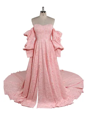 High Quality Elegant Jacquard Evening Dress Puffy Long Sleeve Retro Photoshoot Dress YEWEN YW221114
