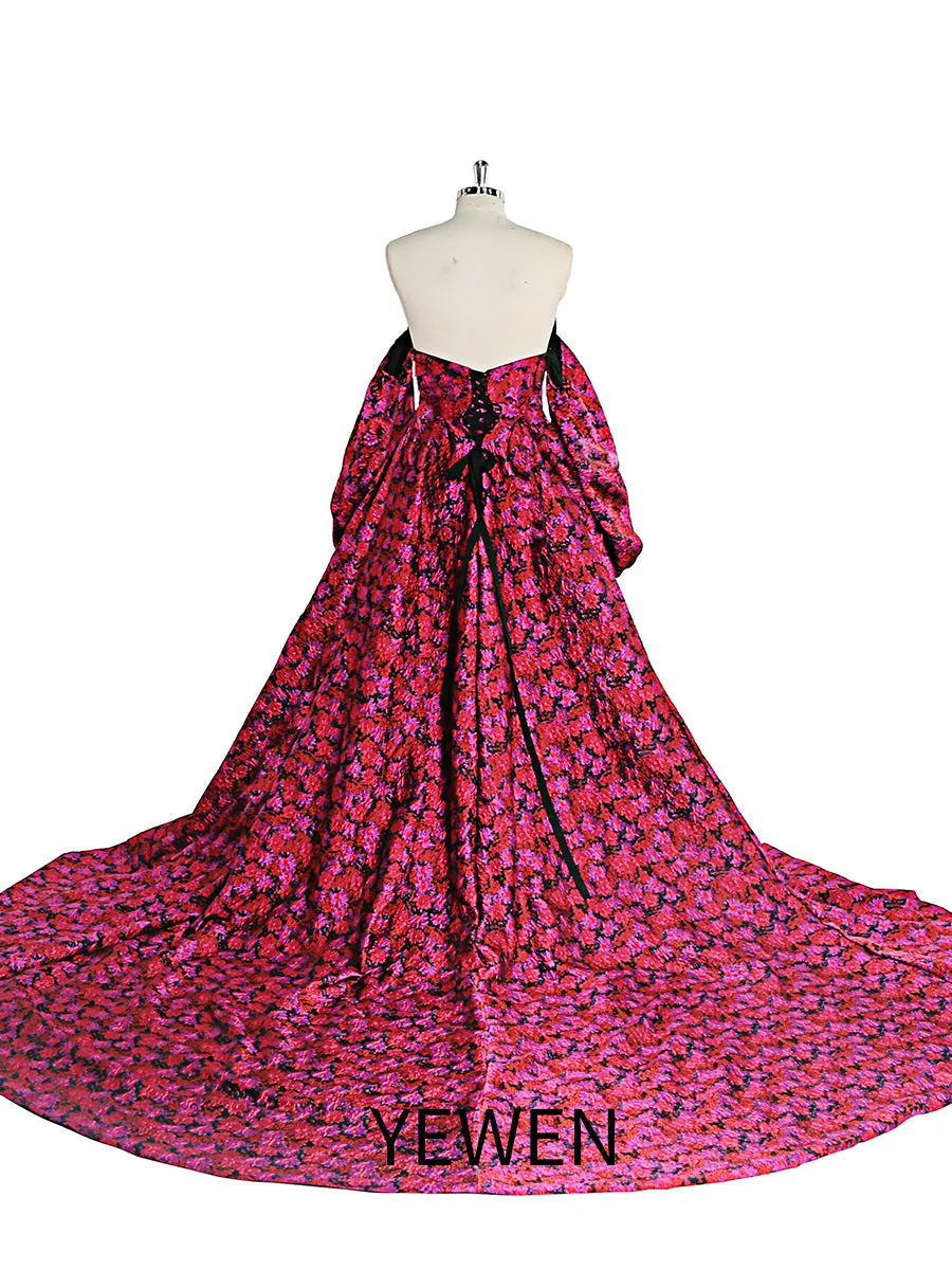 High-Quality Elegant Jacquard Floral Evening Dress Long Sleeve Retro Prom Gown Photo Shoot Dress YEWEN YW221031