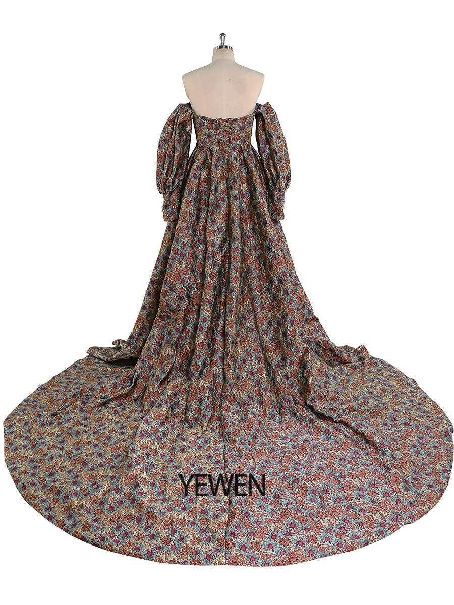 High-Quality Elegant Jacquard Floral Evening Dress Long Sleeve Retro Prom Gown Photo Shoot Dress YEWEN YW221031