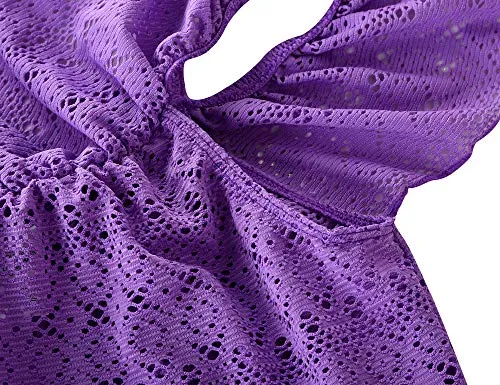 Hilor Girl's Cover-ups Swimwear Off Shoulder Swimdress Ruffled Beach Dress Kids Cover Up Purple 6-7 Yrs