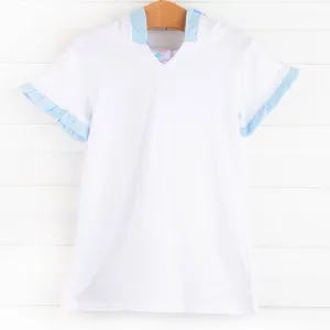 Hooded Swim Cover Up, Blue Ruffles